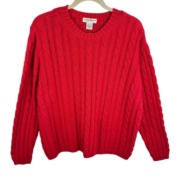 Eddie Bauer 100% Cotton Red Crew Neck Cable Knit Pullover Sweater Womens Size XL - Picture 1 of 5